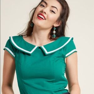 ModCloth Green Sailor Top Pinup Nautical Medium